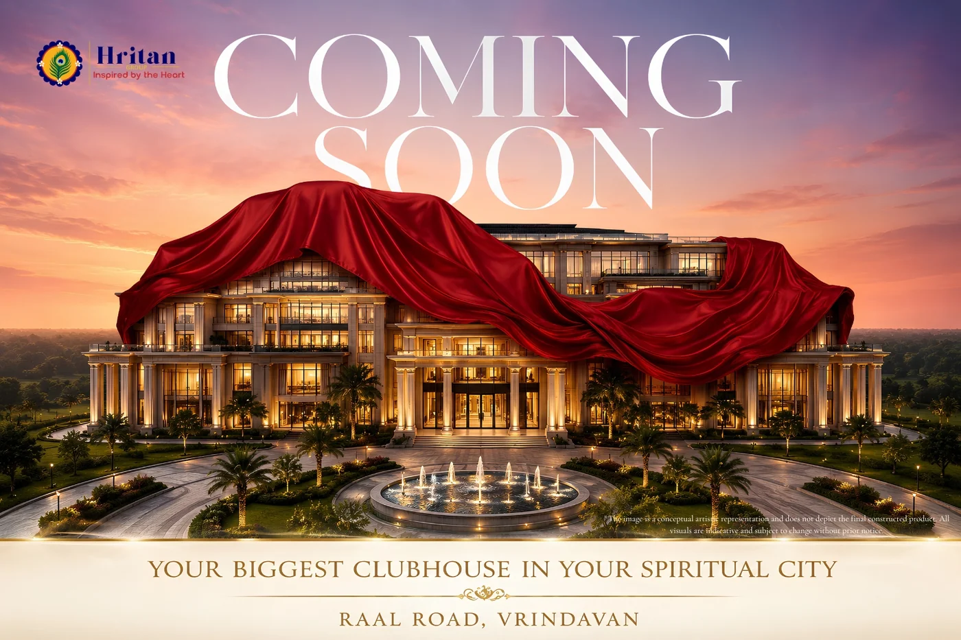 Coming Soon — Hritan Group's biggest clubhouse at Raal Road, Vrindavan (conceptual representation)